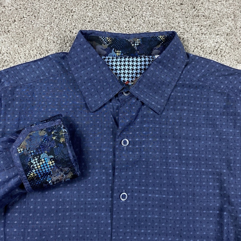 Robert Graham Mens Blue Micro Dot Long Sleeve Button Down Shirt‎ Classic Fit M